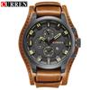 CURREN 8225 Luxury Large Dial Calendar Watch, Water-Resistant Blue Light Dial Quartz Leather Watch