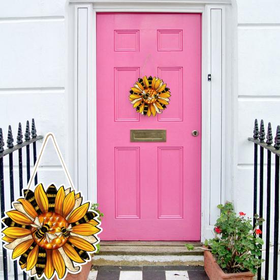 Bee Sunflower Wooden Door Sign Outdoor Wall Garden Front Door Indoor Hanging Welcome Doorplate