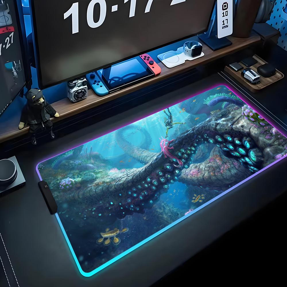 Subnautica Коврик для мыши RGB Игровой коврик для мыши Большой светодиодный коврик Настольный коврик для ПК Светящийся коврик для мыши Большие коврики для клавиатуры Настольный ковер с подсветкой