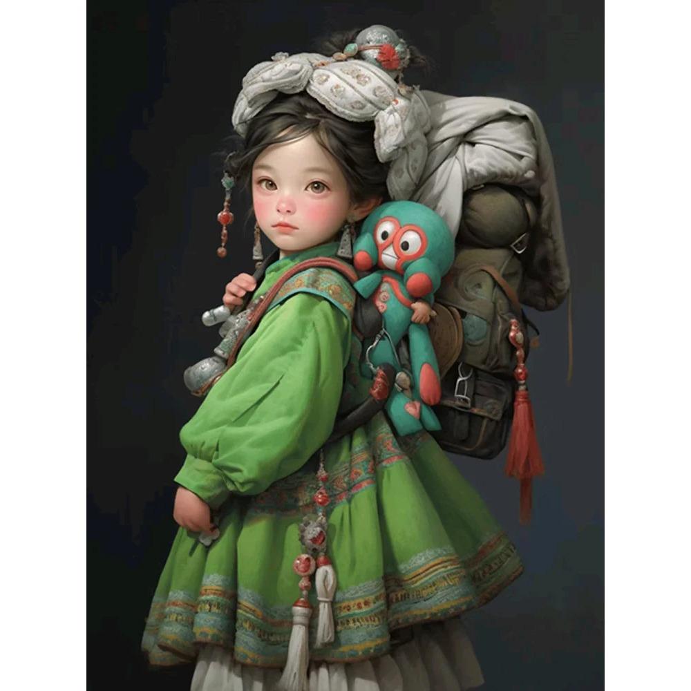 Алмазная картина Милая девушка Круглая алмазная живопись Ручная работа Феникс Животное Искусство Картина маслом Diy Алмазная мозаика Картина Украшение дома Рождественский подарок