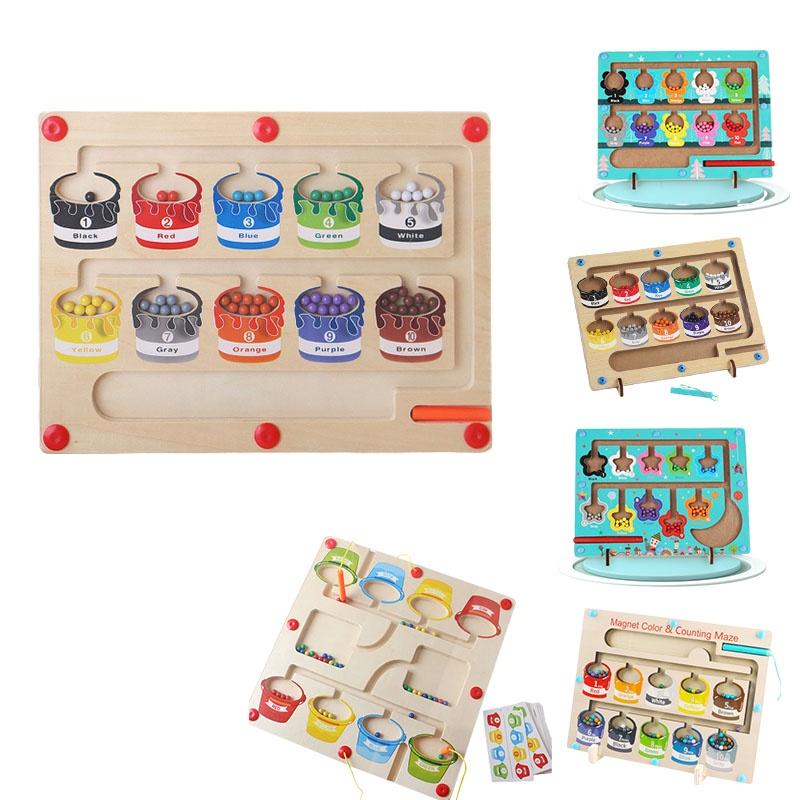 Индивидуализированный магнитный цветной лабиринт с цифрами Монтессори деревянная магнитная головоломка игра на счет игрушка