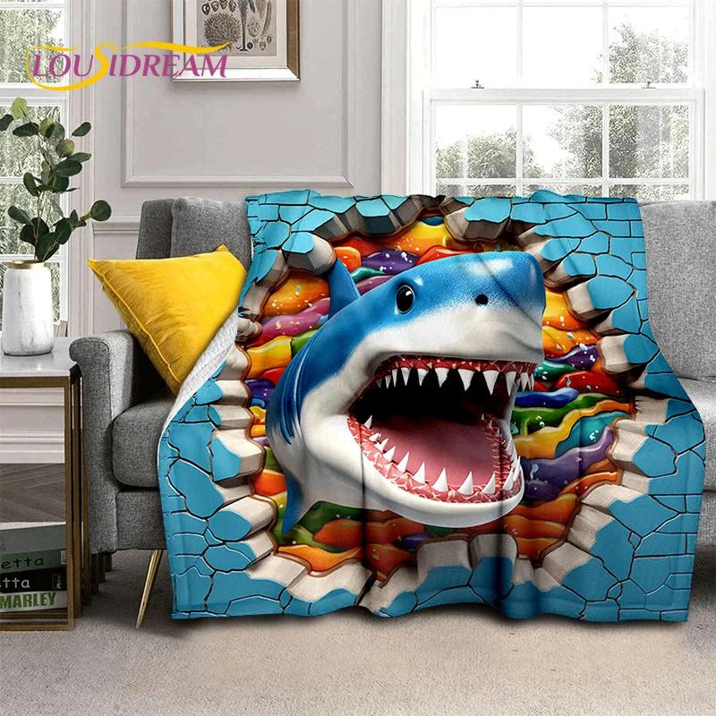 3D Illusion Underwater World Seabed Shark Dolphin Soft Flannel Blankets,Throw Blanket Comfortable Blanket for Beds Home Bedroom