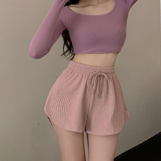 Женские летние шорты с завязками, высокой эластичной резинкой на талии, однотонные, трапециевидные, мягкие дышащие тонкие свободные пляжные спортивные шорты для бега