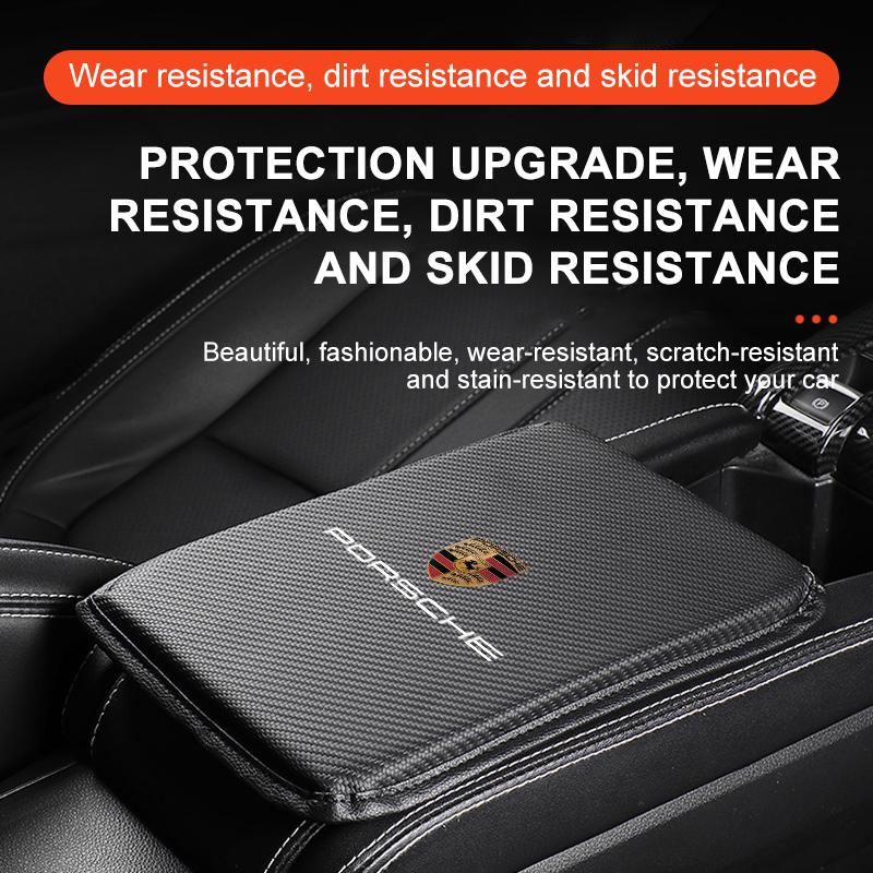 Кожаный коврик на подлокотник автомобиля с рисунком под карбон и логотипом Porsche для повышенного комфорта и защиты