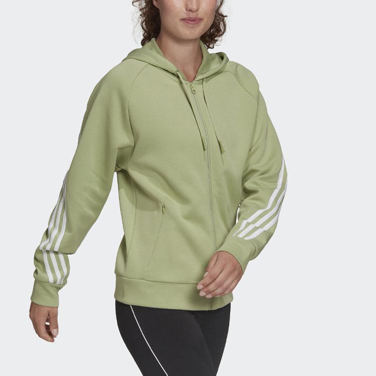 adidas Толстовка с капюшоном Essentials с 3 полосками на молнии, женская куртка, зеленая HE1661