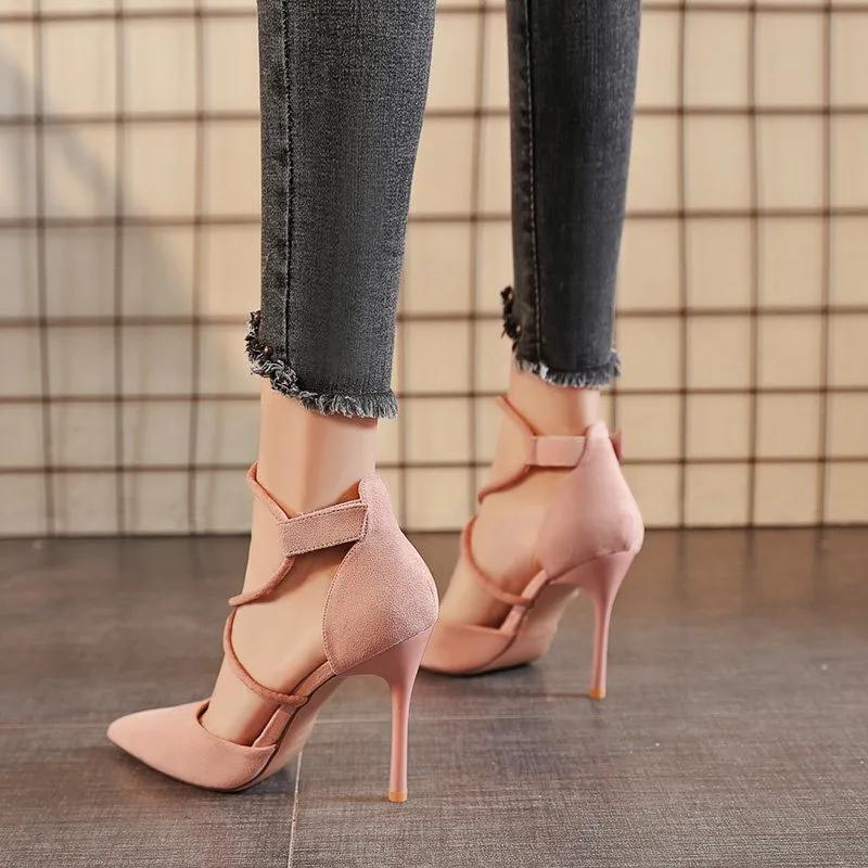 Fashion Women'S Black Fashion Suede High Heel Shoes Woman Pointed Stiletto Fashion Sexy Pink Wedding Pumps Bridal Shoes