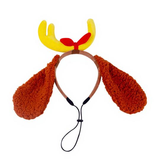 Рога оленя повязка на голову Рождественский костюм для питомца Повязка для волос Регулируемая повязка на голову с бантом Мягкие уши для средних крупных собак Праздничная вечеринка Наряд