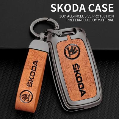 Чехол-брелок из цинкового сплава для ключа автомобиля Octavia A5 A7 Fabia Superb Kodiaq Karoq, кожаный защитный корпус, держатель брелока, аксессуары