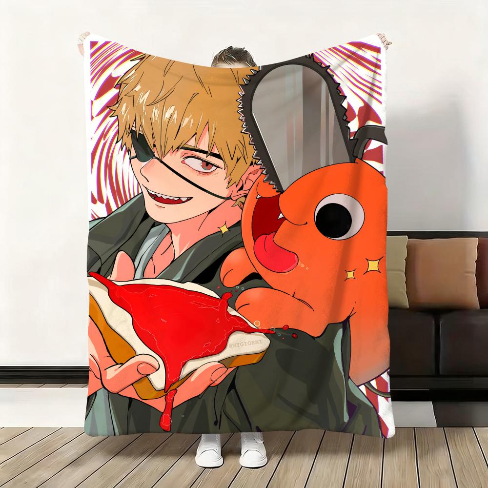 Anime P-Pochita Cute Throw Soft Flannel Blanket Warm Knee Skin-Friendly Throw for Sofa Office Bed Traveling Winter Oversize