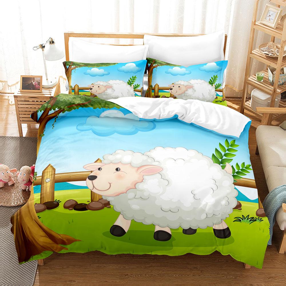 Мультяшный комплект пододеяльника с козой Милый Кавайный Белая коза Белый фон Размер Кинг Квин Для девочек мальчиков Подарок Полиэстеровый комплект постельного белья