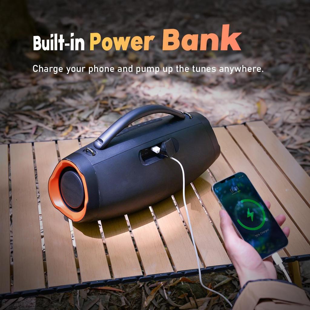 DOSS Extreme Boom Pro Bluetooth 30 Hours of 60W Loud Light Show IPX6 Enhanced Passive Shoulder Strap Perfect for and Travel Speaker, Wireless,