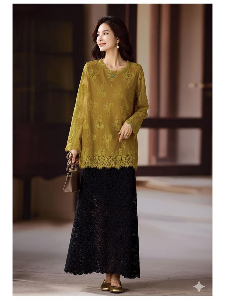 Стильный женский кружевной полый свободный топ-накидка большого размера, осень 2025