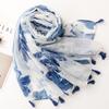 Маленький свежий китайский стиль ретро синий и белый фарфоровый хлопковый лен шарф на ощупь Балийский шелковый шарф с синей тушью Цветочная женщина