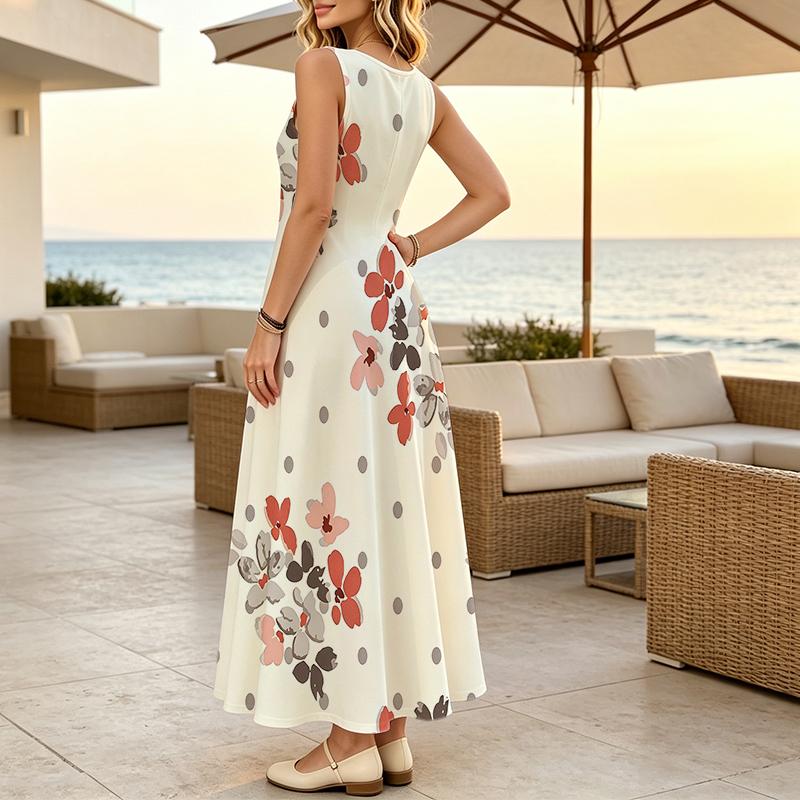 Summer Lightweight Flowy Beach Vacation Dress Sleeveless Minimalist Flared Long Skirt Flattering for Daily Casual Wear