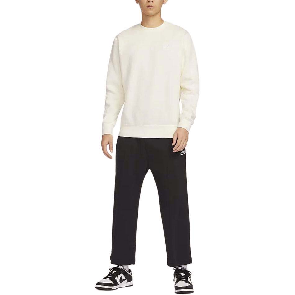 Nike Спортивная толстовка Club Fleece однотонная с круглым вырезом, повседневная, с флисовой подкладкой, без капюшона, мужская, цвет Sail White, BV2663-133