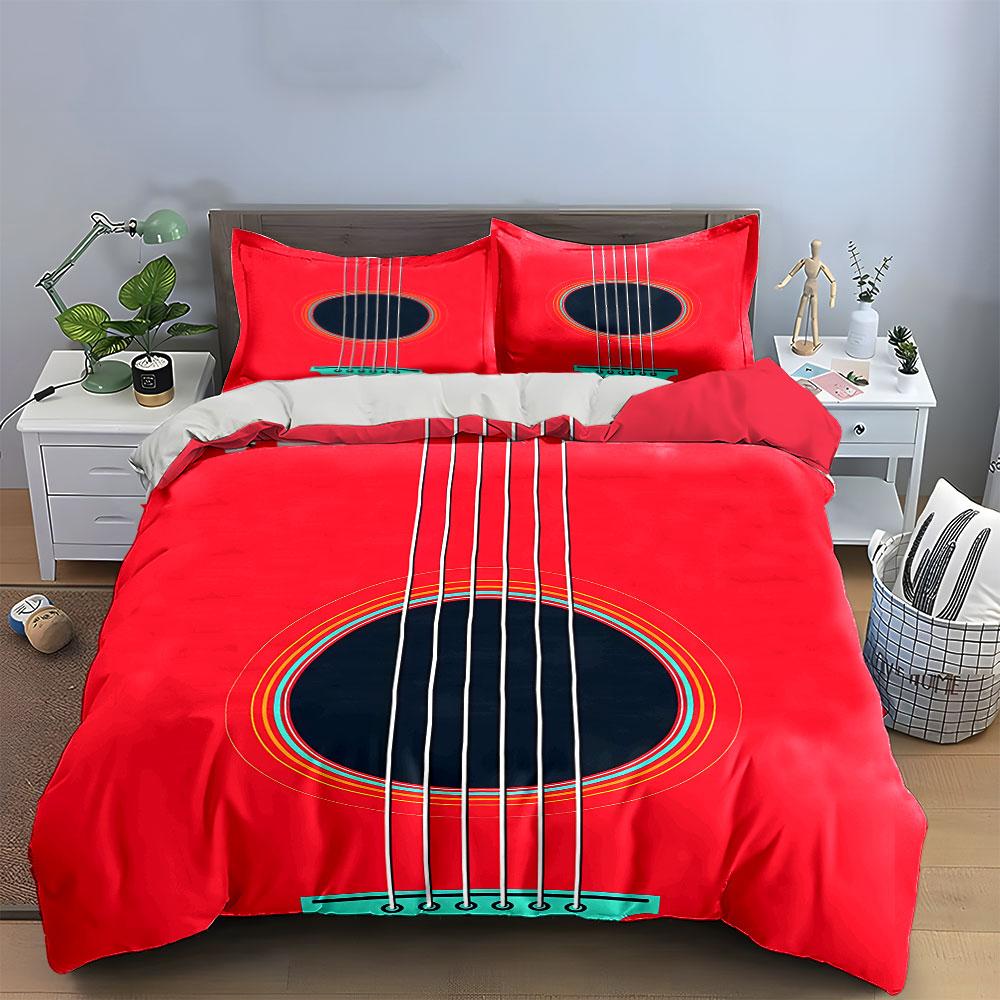 Red Guitar Print Bedding Set Bedding Duvet Cover Set Duvet Cover Pillowcases (1 * Duvet Cover 2 * Pillowcases, without duvet insert)