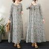 New 2025 Women Plus Size Spring Basic Long Dress Long Sleeve Loose Casual Floral Vintage Maxi Oversize