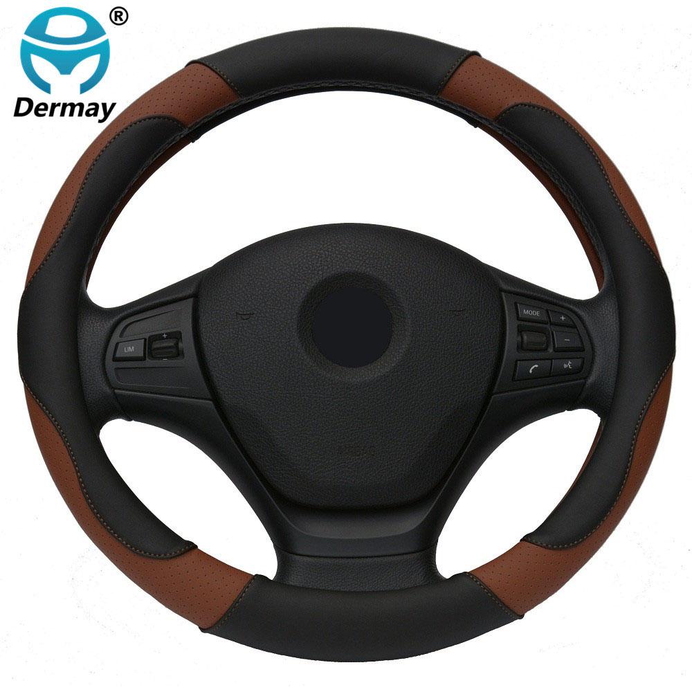 DERMAY PU Leather Car Steering Wheel Cover M size for LADA 14-15" Steering Wheel Free Shipping