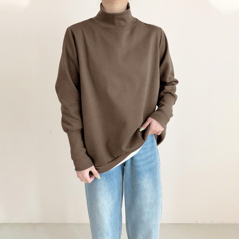 Осень и Зима Свитшот женский с полувысоким воротом и длинными рукавами, дизайн манжет, свободный, повседневный, простой, однотонный свитер-топ