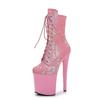 20CM Laser Snake Pattern Pole Dance High Heels Large Size Waterproof Table Hate Sky High Short Boots Sexy Model Catwalk Shoes Women