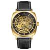 Stylish Automatic Skeleton Watch with Genuine Leather 3ATM Water Resistant Analog Watch In Black and Gold Perfect Gift for or Day Men's Strap -