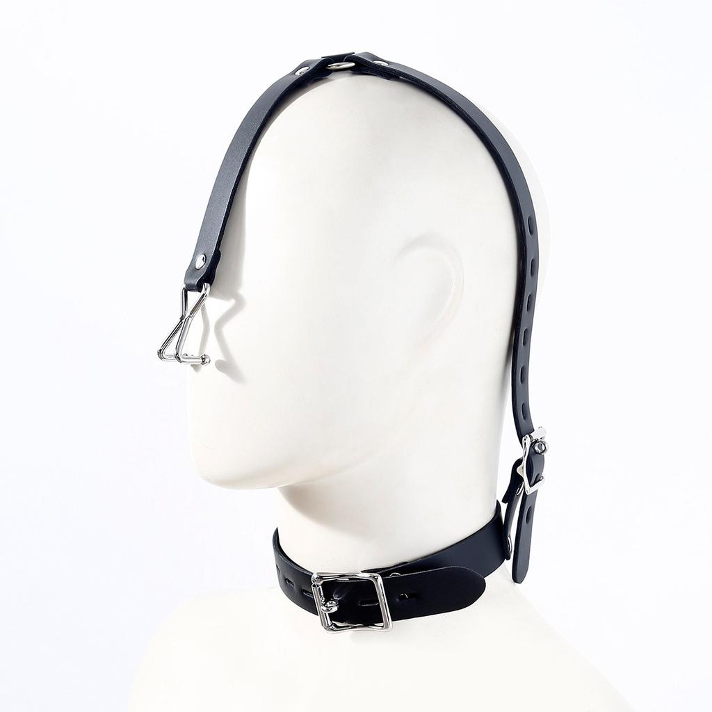 Leather Head Harness with Metal Nose Hook Adjustable Buckle Collar BDSM Pony Play Pet Play Bondage Slave Role Play Sex Toy