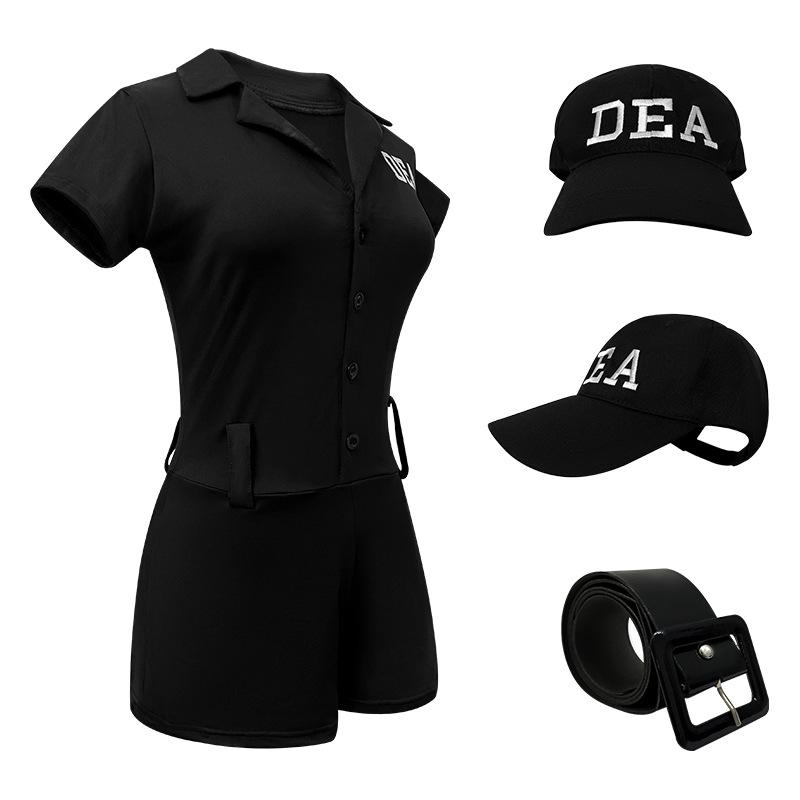 2025 Women's Police Officer Cosplay Costume - Halloween Jumpsuit & Hat Set