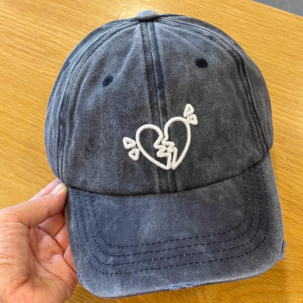 Cotton Embroidered Sun Hat Korean Style Washed Cotton Peaked Hat Valentine's Day Gifts
