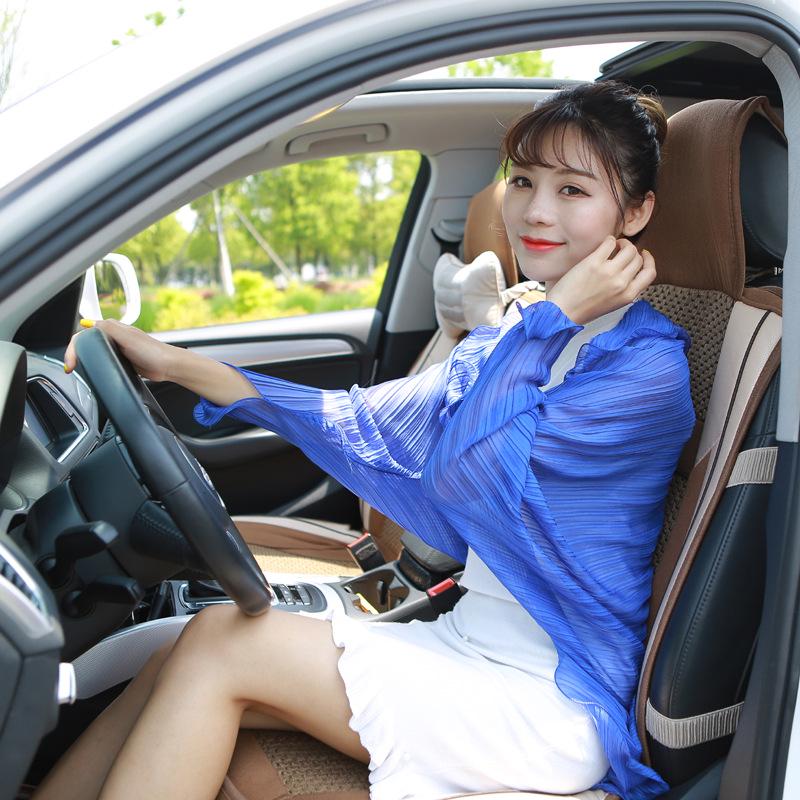 Плиссированная шифоновая шаль с оборками и рукавами для женщин - Летний шарф для велоспорта и вождения