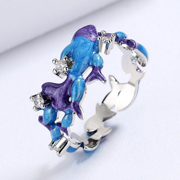 Серьги Summers New Animal Dolphin Ring Set Enamel Gradient Irregular Casual Cartoon Cute Mix