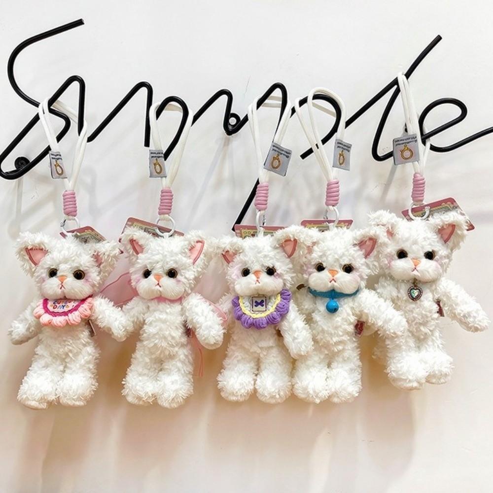 Soft Stuffed Bag Charm Animal Shape Fluffy Ornament Cute Cat Plush Keychain Bag Decoration