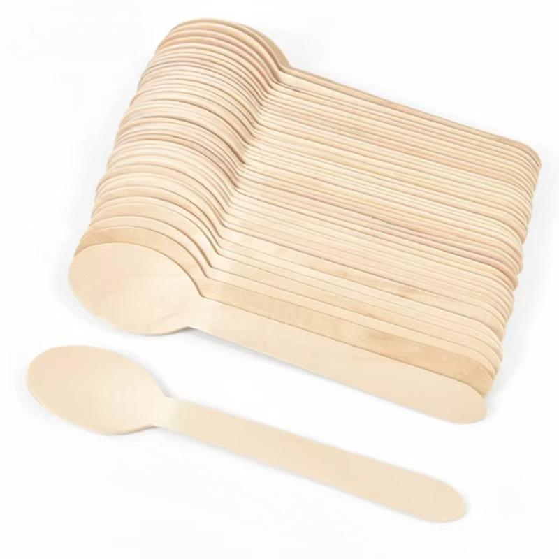 50/100 шт одноразовые деревянные ножи вилки ложки вечеринка ресторан пикник на открытом воздухе фастфуд торт десерт биоразлагаемый набор столовых приборов
