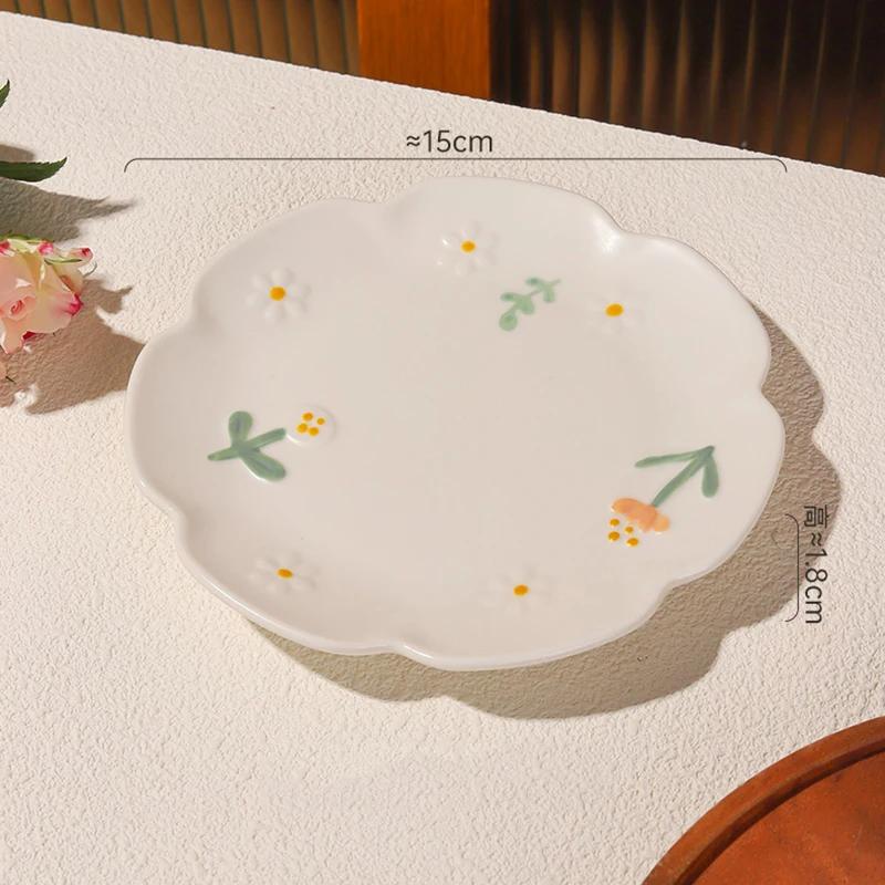 Керамические тарелки с цветочным рельефом, креативная круглая тарелка для рыбы высокого класса, изысканные блюда, обеденная тарелка, изысканная домашняя посуда