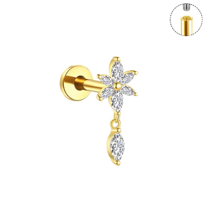 Титановая серьга-кафф с пятью маркизами, с плоской задней частью, в виде листа, для мочки уха, хряща уха (helix), лабрет-гвоздик, пирсинг, украшение