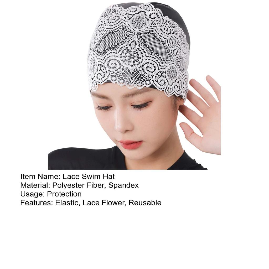 Женская шапочка для плавания с кружевным цветком, водонепроницаемое покрытие из искусственной кожи, шапка для бассейна, защита длинных волос, уши, аксессуары для плавания