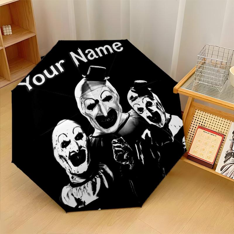 Custom Text Automatic 8 Bone Umbrella, Portable Sun Rain Protection UmbrellaTerrifier Art the Clown