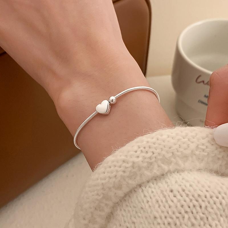 Manqiu 925 Sterling Silver Heart Snake Bone Chain Charm Geometric Women's Best Sterling Silver Bracelet Jewelry Designer