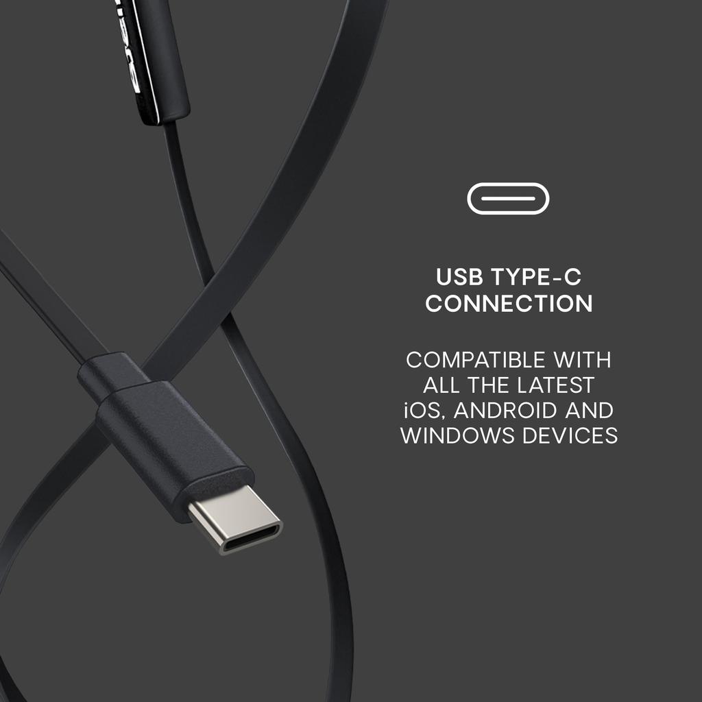 Urbanista San Francisco USB C Wired with USB Type C and Voice Assistant Black Earphones, Tangle-Free, Mic, Headphones, Button, Control,