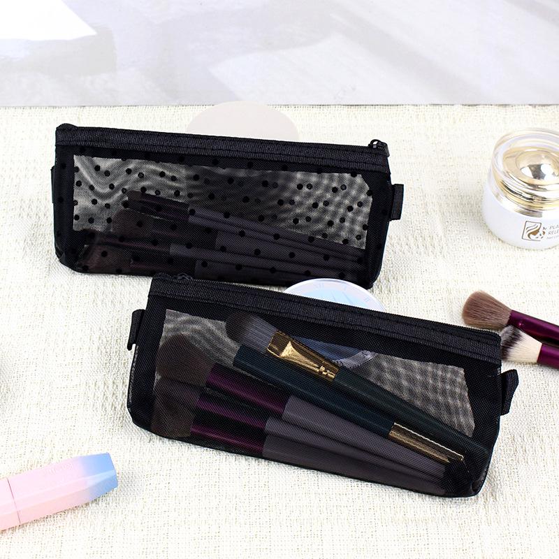 Multifunctional Japanese & Korean Style Mesh Pencil & Cosmetic Bag - Transparent Large Capacity for Stationery & Lipstick