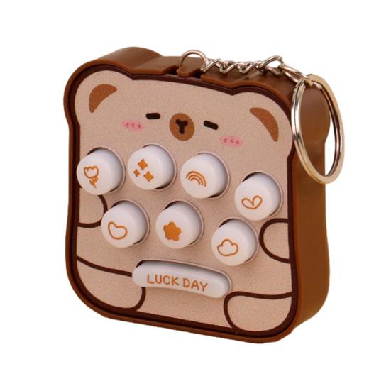 Keychain Toy Interactive Luminous Sound Effects Bread Shape Key Chain Mini Portable Whack-a-mole Decompressing Puzzle