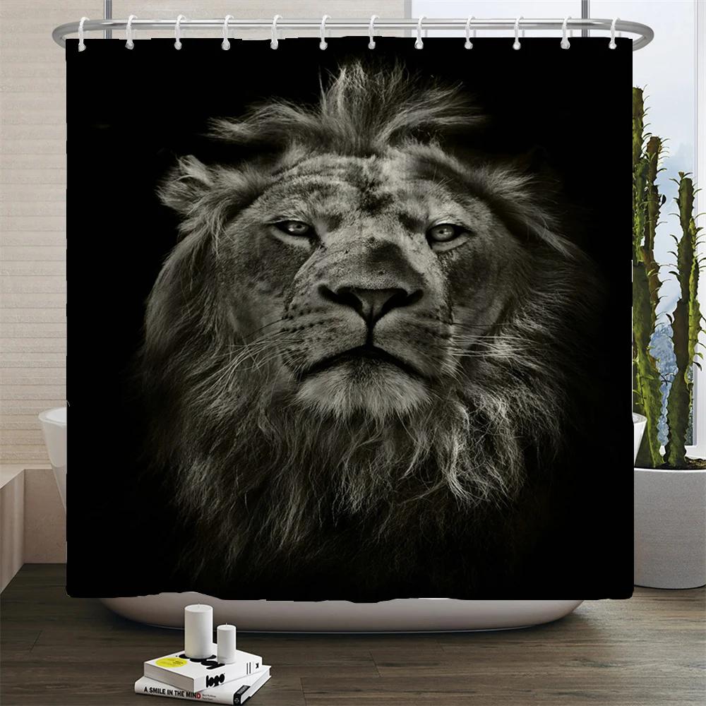 Животные напечатаны лев, тигр, кошка, Слон, 3d Занавески для ванной Водонепроницаемая полиэстеровая ткань Моющаяся занавеска для душа для ванной с крючком