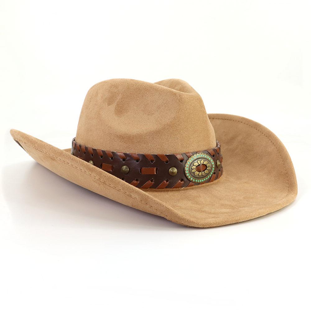 Замшевая шляпа Fedora Ковбойские шляпы в стиле вестерн Замшевая ковбойская шляпа в стиле вестерн Мужская и женская ковбойская шляпа с большими полями с каплевидным верхом