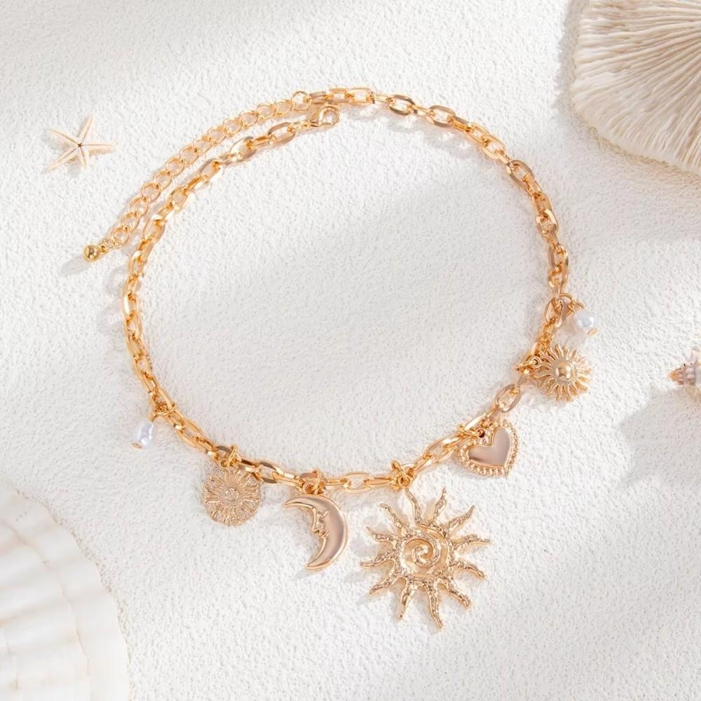 Heart Sun Moon Pendant Necklace Alloy Bridal Jewelry Vintage Chokers Necklace