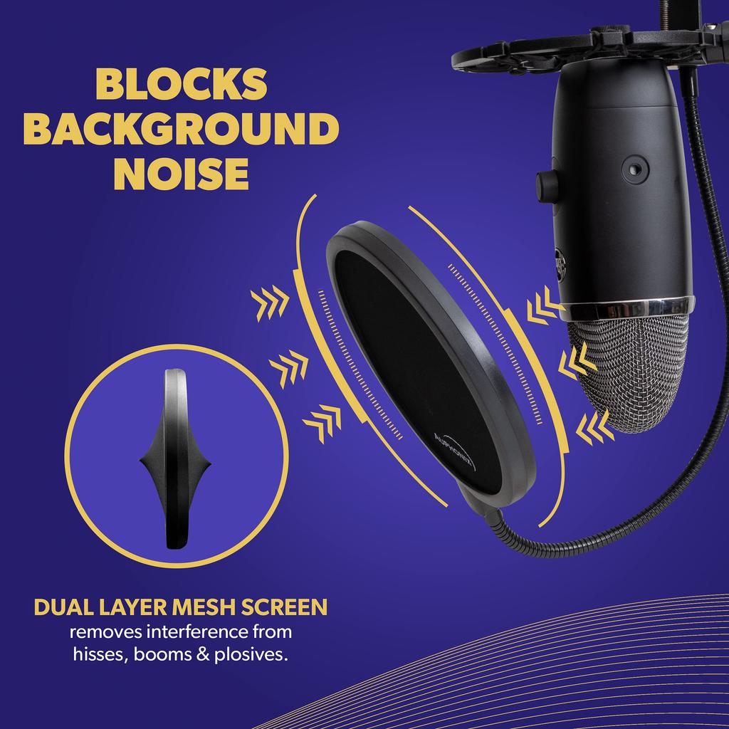Auphonix Pop Filter for Blue Yeti Microphones, Flat Design, Double-Layered [A US Huge Seller], Authentic Pop Blocker, Double Screen Mesh
