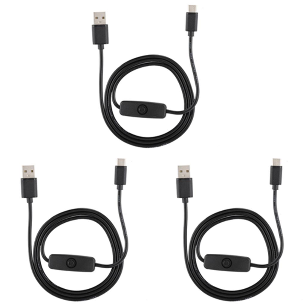 3PCS 5V3A TypeC Interface Power Adapter Power Cord with Switch for Raspberry Pi 4B