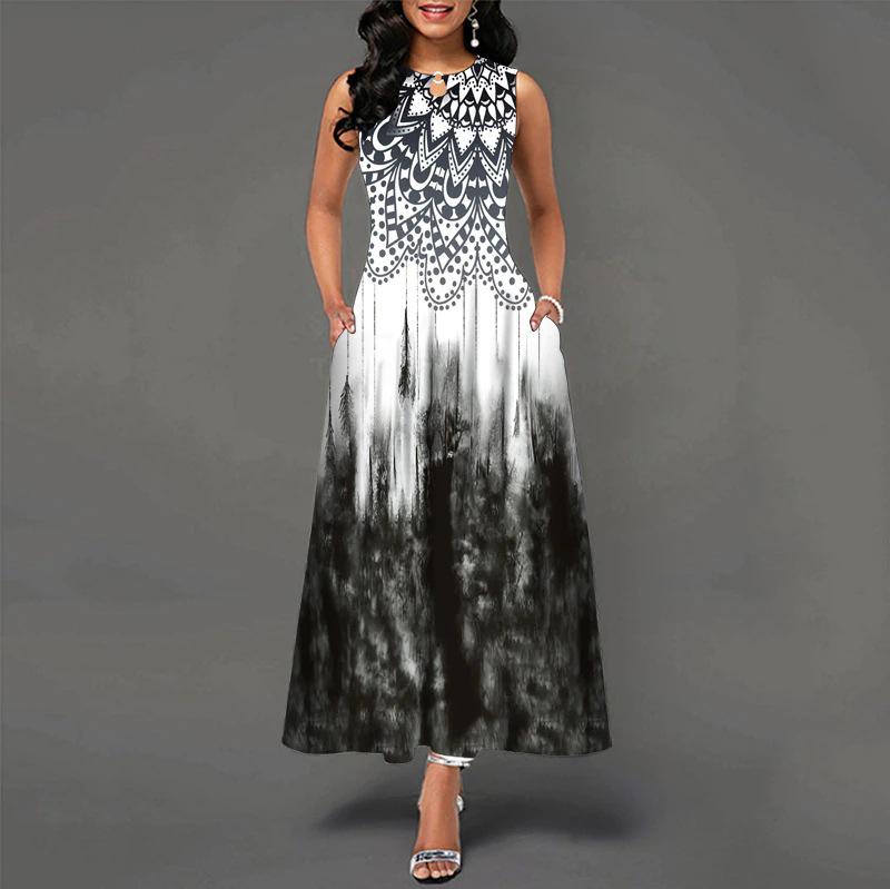 Женское летнее макси-платье без рукавов с V-образным вырезом и принтом 2022 г.