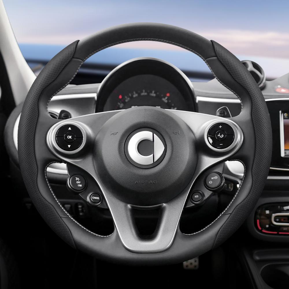 vcxja9 Suitable for Smart Breathable Hole Leather Steering Wheel Cover Segmented Quick Release Design Non-Slip and Durable Fortwo 451 450 453