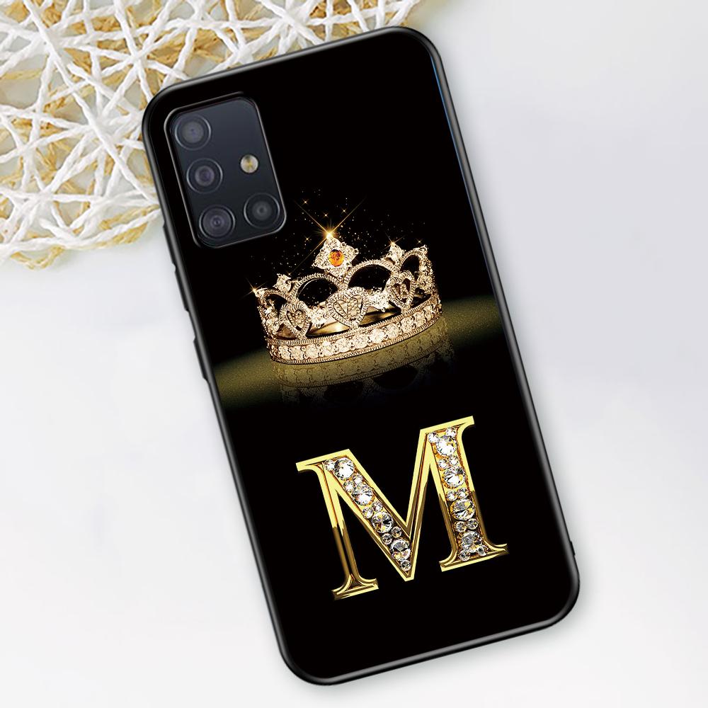 Diamond Crown Letter Case for Samsung Galaxy A52 A12 A53 A51 A32 A21s A22 A31 A72 A02s A13 5G A11 A41 A03s TPU Black Phone Cover
