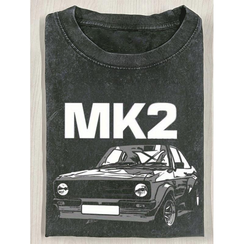 Men's And Women's MK2 Escort Vintage Car Graphic Tee, Retro Design from 1968-1973 Featuring The Classic Escort Model, Black with White MK2 Print,