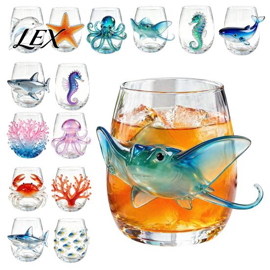 Marine Life Enthusiast Gift Octopus Stemless Wine Glass, 3D Animal Printed Bar Sophisticated Home Barware Borosilicate Glassware, for Cocktails